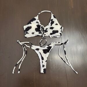 Cow Print Velvet Bikini